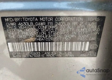 2016 Lexus Is 200T из США, поврежденный, VIN JTHBA1D2XG5012367